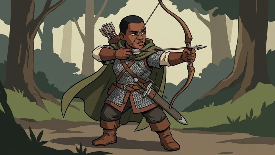 Ranger calling illustration: a wilderness hunter with bow and steel.