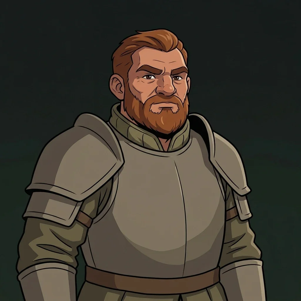 A bearded Dwarf Guardian in plate armor, from the character creator.