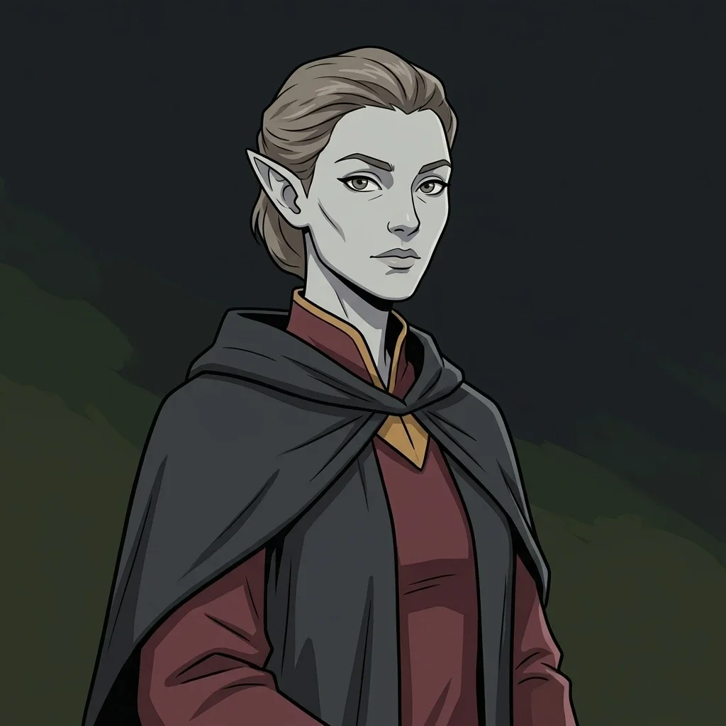 An Elf Arcanist in a dark cloak, from the character creator.