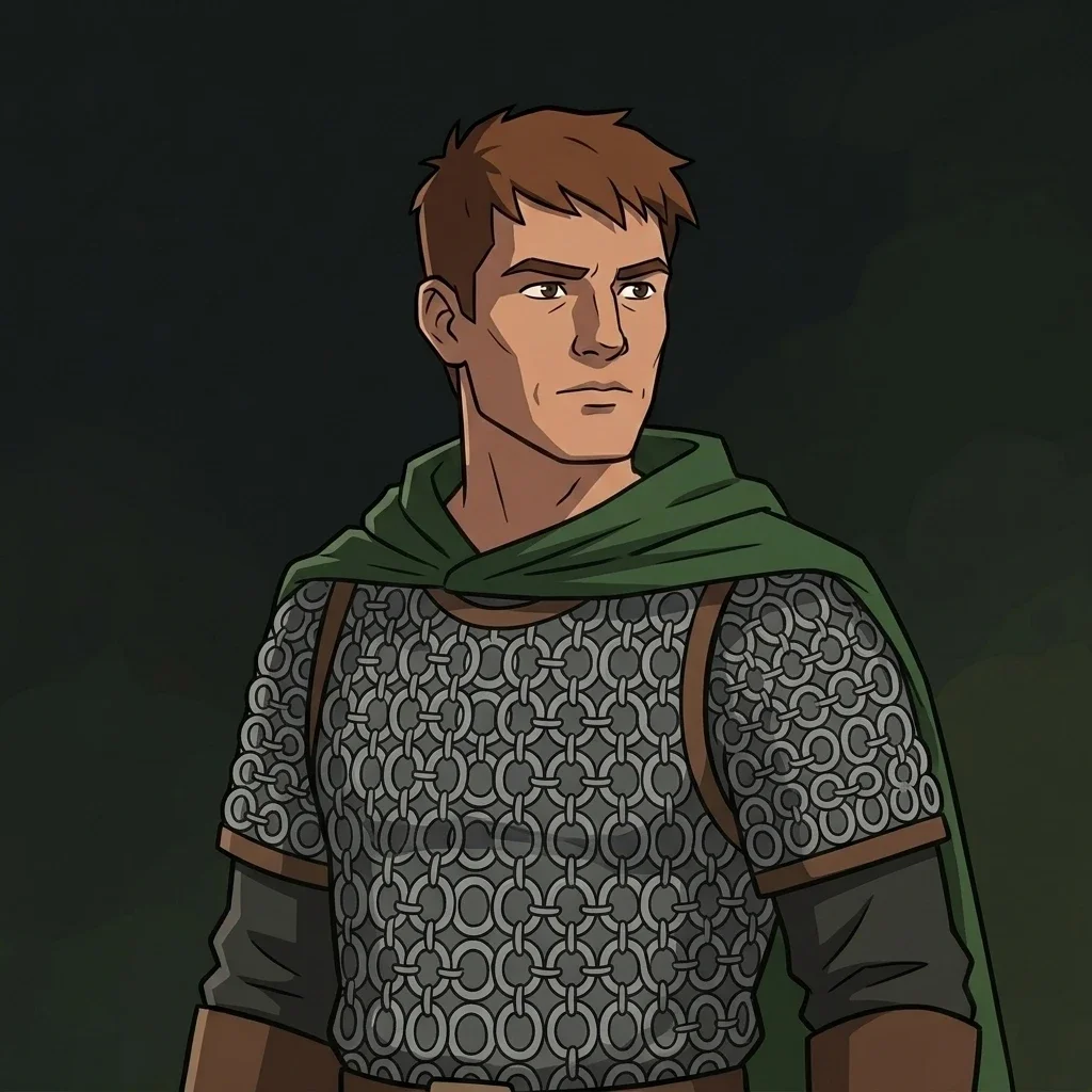 A Human Ranger in chainmail and a green cloak, from the character creator.